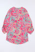 Plus Size Paisley Print V Neck Roll Tab Sleeve Blouse